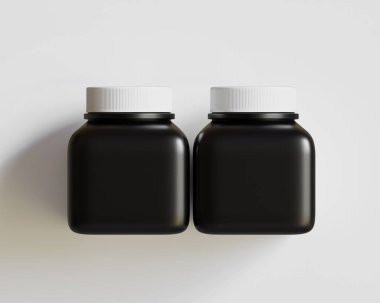 Kare hap veya takviye şişesi Siyah ve beyaz başlık