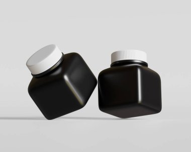 Kare hap veya takviye şişesi Siyah ve beyaz başlık