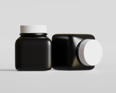 Kare hap veya takviye şişesi Siyah ve beyaz başlık