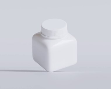 Kare hap ya da takviye şişesi beyaz renk 3D çizim