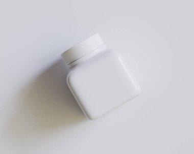 Kare hap ya da takviye şişesi beyaz renk 3D çizim