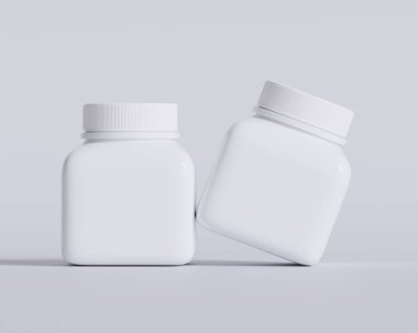 Kare hap ya da takviye şişesi beyaz renk 3D çizim