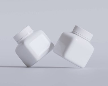 Kare hap ya da takviye şişesi beyaz renk 3D çizim