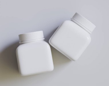 Kare hap ya da takviye şişesi beyaz renk 3D çizim