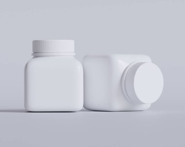 Kare hap ya da takviye şişesi beyaz renk 3D çizim