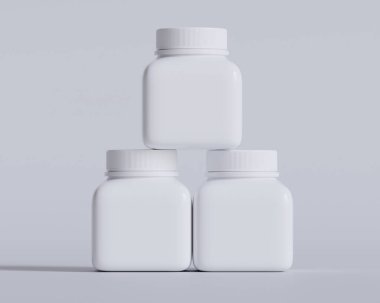 Kare hap ya da takviye şişesi beyaz renk 3D çizim