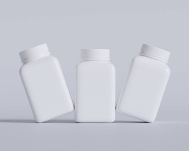 Gri arka planda hap ya da takviye şişesi ve kare tarzı üretim