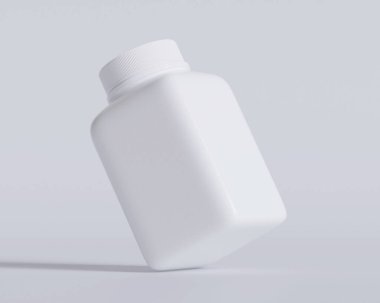 Gri arka planda hap ya da takviye şişesi ve kare tarzı üretim