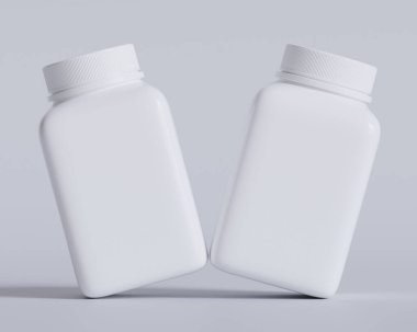 Gri arka planda hap ya da takviye şişesi ve kare tarzı üretim