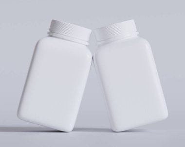 Gri arka planda hap ya da takviye şişesi ve kare tarzı üretim