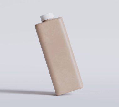 Boş Kahverengi Kare Plastik Şişe Gri arkaplanda Lid izole edilmiş, 3D illüstrasyon