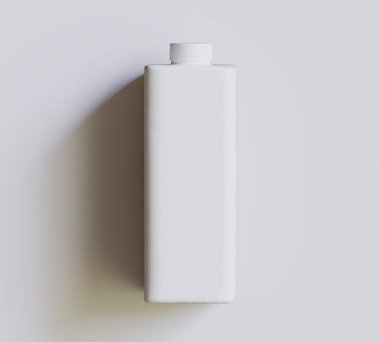 İçecek suyu, süt ambalajı için beyaz plastik ya da karton şablon. 3B illüstrasyon