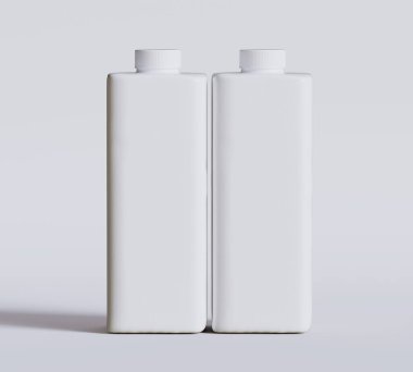 İçecek suyu, süt ambalajı için beyaz plastik ya da karton şablon. 3B illüstrasyon