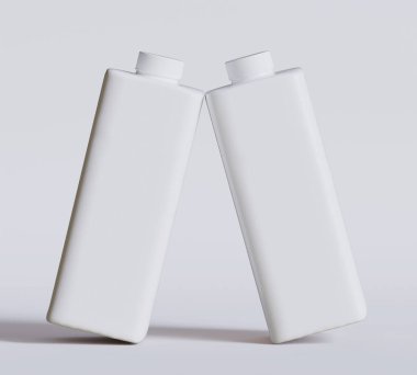 İçecek suyu, süt ambalajı için beyaz plastik ya da karton şablon. 3B illüstrasyon