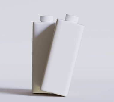 İçecek suyu, süt ambalajı için beyaz plastik ya da karton şablon. 3B illüstrasyon