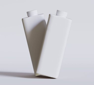 İçecek suyu, süt ambalajı için beyaz plastik ya da karton şablon. 3B illüstrasyon