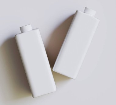 İçecek suyu, süt ambalajı için beyaz plastik ya da karton şablon. 3B illüstrasyon
