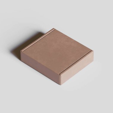 Boş mukavva kutu kahverengi renk 3D resimleme gri arkaplan üzerinde