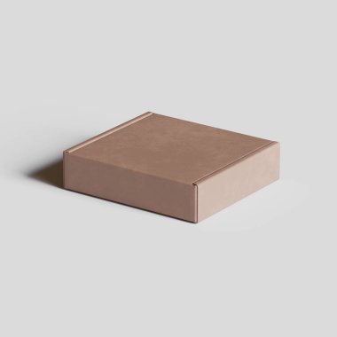 Boş mukavva kutu kahverengi renk 3D resimleme gri arkaplan üzerinde