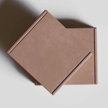 Boş mukavva kutu kahverengi renk 3D resimleme gri arkaplan üzerinde