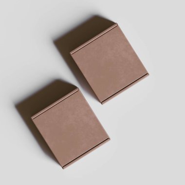 Boş mukavva kutu kahverengi renk 3D resimleme gri arkaplan üzerinde