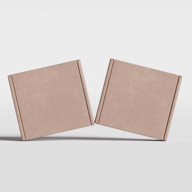 Boş mukavva kutu kahverengi renk 3D resimleme gri arkaplan üzerinde