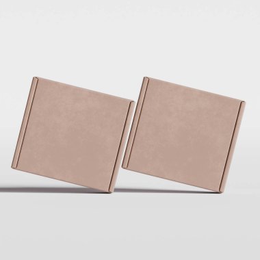 Boş mukavva kutu kahverengi renk 3D resimleme gri arkaplan üzerinde