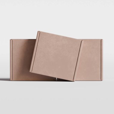 Boş mukavva kutu kahverengi renk 3D resimleme gri arkaplan üzerinde