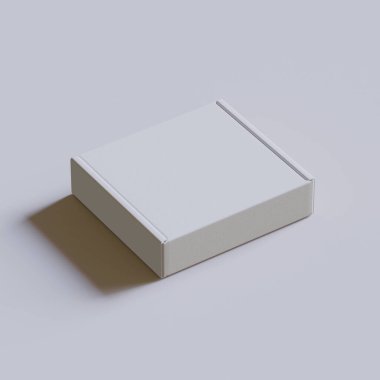 Boş mukavva kutu beyaz renk. Gri arkaplan üzerine resimleme yapılıyor.