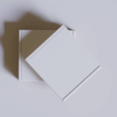 Boş mukavva kutu beyaz renk. Gri arkaplan üzerine resimleme yapılıyor.