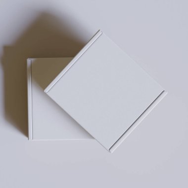 Boş mukavva kutu beyaz renk. Gri arkaplan üzerine resimleme yapılıyor.