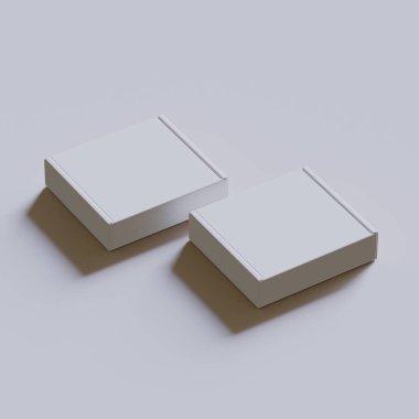 Boş mukavva kutu beyaz renk. Gri arkaplan üzerine resimleme yapılıyor.