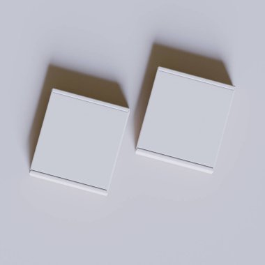 Boş mukavva kutu beyaz renk. Gri arkaplan üzerine resimleme yapılıyor.