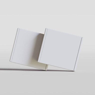 Boş mukavva kutu beyaz renk. Gri arkaplan üzerine resimleme yapılıyor.