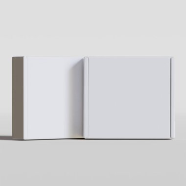 Boş mukavva kutu beyaz renk. Gri arkaplan üzerine resimleme yapılıyor.