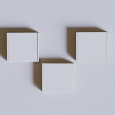 Boş mukavva kutu beyaz renk. Gri arkaplan üzerine resimleme yapılıyor.