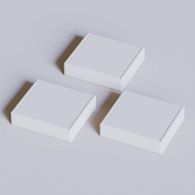 Boş mukavva kutu beyaz renk. Gri arkaplan üzerine resimleme yapılıyor.