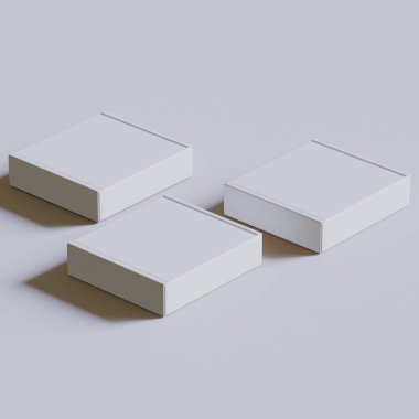 Boş mukavva kutu beyaz renk. Gri arkaplan üzerine resimleme yapılıyor.