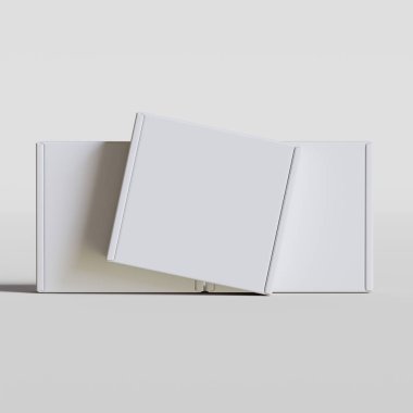 Boş mukavva kutu beyaz renk. Gri arkaplan üzerine resimleme yapılıyor.