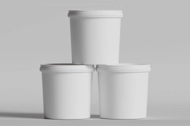 Dondurma ya da Bisküvi ambalaj kabı beyaz renk gri arkaplan 3D illüstrasyon