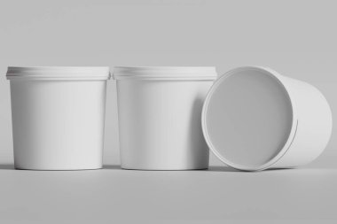 Dondurma ya da Bisküvi ambalaj kabı beyaz renk gri arkaplan 3D illüstrasyon