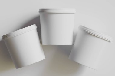 Dondurma ya da Bisküvi ambalaj kabı beyaz renk gri arkaplan 3D illüstrasyon