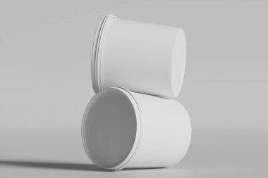 Dondurma ya da Bisküvi ambalaj kabı beyaz renk gri arkaplan 3D illüstrasyon