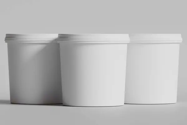 Dondurma ya da Bisküvi ambalaj kabı beyaz renk gri arkaplan 3D illüstrasyon