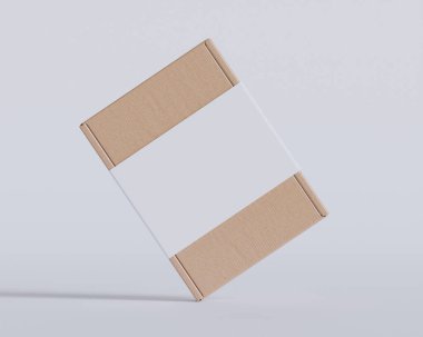 Gri arkaplanda beyaz etiketli kahverengi karton kutular