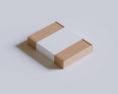 Gri arkaplanda beyaz etiketli kahverengi karton kutular