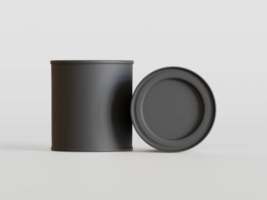 Plastik teneke kutu, gri arkaplanda siyah renkli gerçekçi doku.