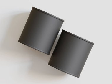 Plastik teneke kutu, gri arkaplanda siyah renkli gerçekçi doku.