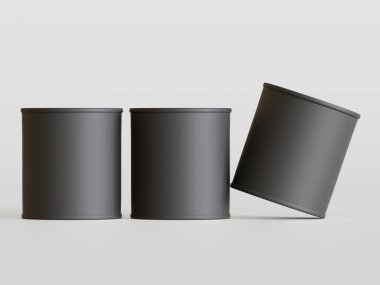 Plastik teneke kutu, gri arkaplanda siyah renkli gerçekçi doku.