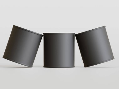 Plastik teneke kutu, gri arkaplanda siyah renkli gerçekçi doku.